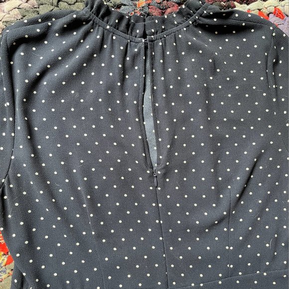 Navy Blue with White Polka Dot Long Sleeved Flare Dress - Picture 3 of 6